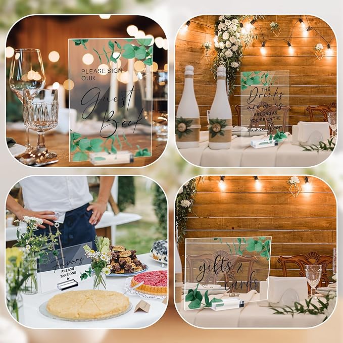 Weysat 6 Pcs Clear Acrylic Wedding Signs for Reception and Ceremony 5'' x 7'' Wedding Signage with Stand in Loving Memory Table Decorations Cards and Gifts Guestbook Reserved Table Sign(Elegant Style)
