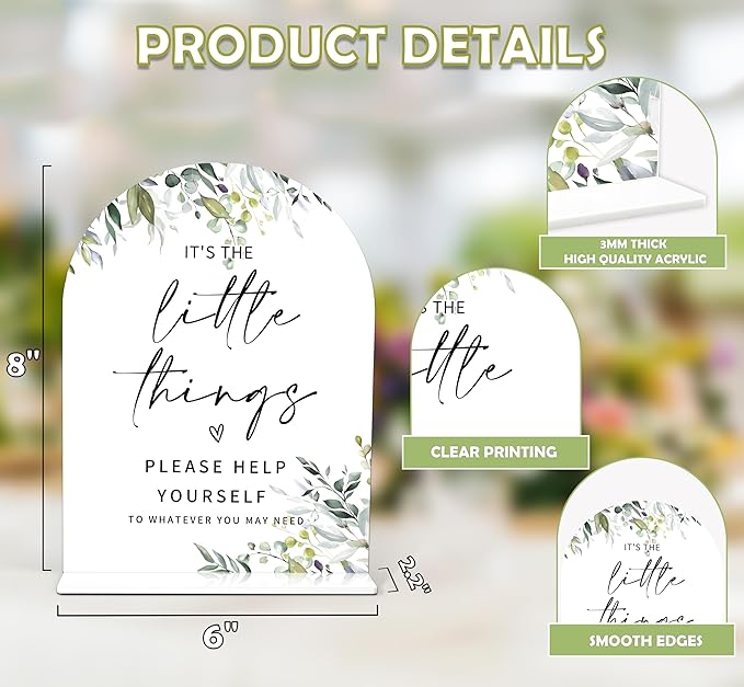 Greenery Wedding Bathroom Basket Sign, 6 x 8 Inch White Arch Acrylic Wedding Sign with Holder, Wedding Sign for Ceremony and Reception, Wedding Decoration, Wedding Supplies - LY09