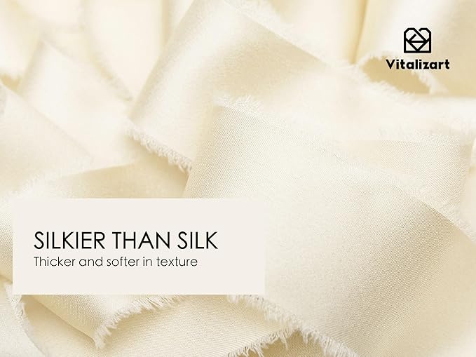 Vitalizart Silk Like Satin Ribbon 1 inch x 30 Yard Ivory White Handmade Frayed Ribbons for Gift Wrapping Baby Shower Wedding Bridal Bouquets Holiday Decor