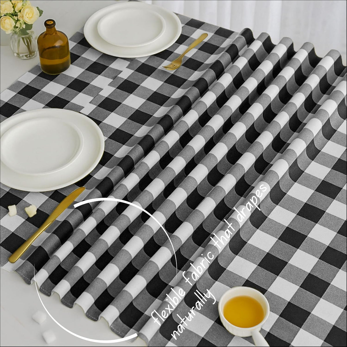 Native Fab Buffalo Check Tablecloth, 100% Cotton, 60x102 Inches, Classic Farm...