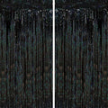 2 Pack Laser Black Tinsel Foil Fringe Curtains, Black Party Decorations, Metallic Tinsel Party Streamers Backdrop for Birthday Halloween Masquerade New Years Gatsby 1920s Party Decorations