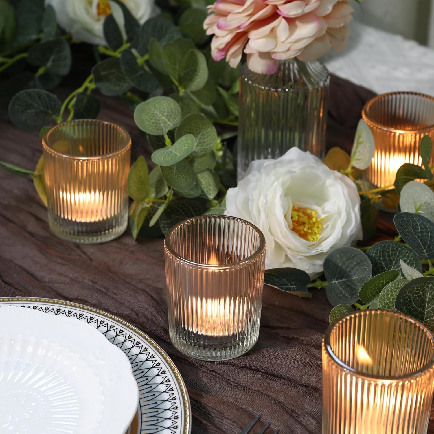 24 Pack Votive Candle Holders, Glass Tea Lights Candle Holder for Wedding | Thickened Glass 2x2.5 Inch Candle Holders, Reusable Durable Elegant Ribbed Vintage Votives For Centerpieces Party Table Decor