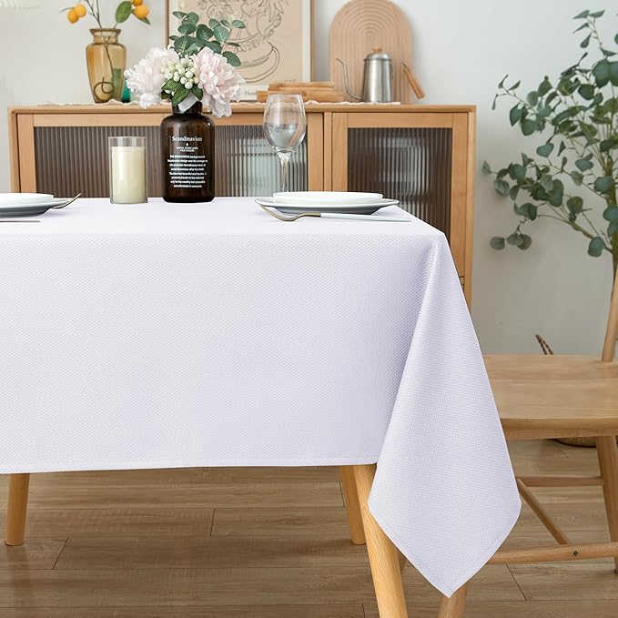 Biscaynebay Fabric Square Tablecloths 54x54 Inches, White Water Resistant Table Cloth Small Card Folding Table Covers Linen for Dining, Kitchen, Wedding and Parties etc. Machine Washable