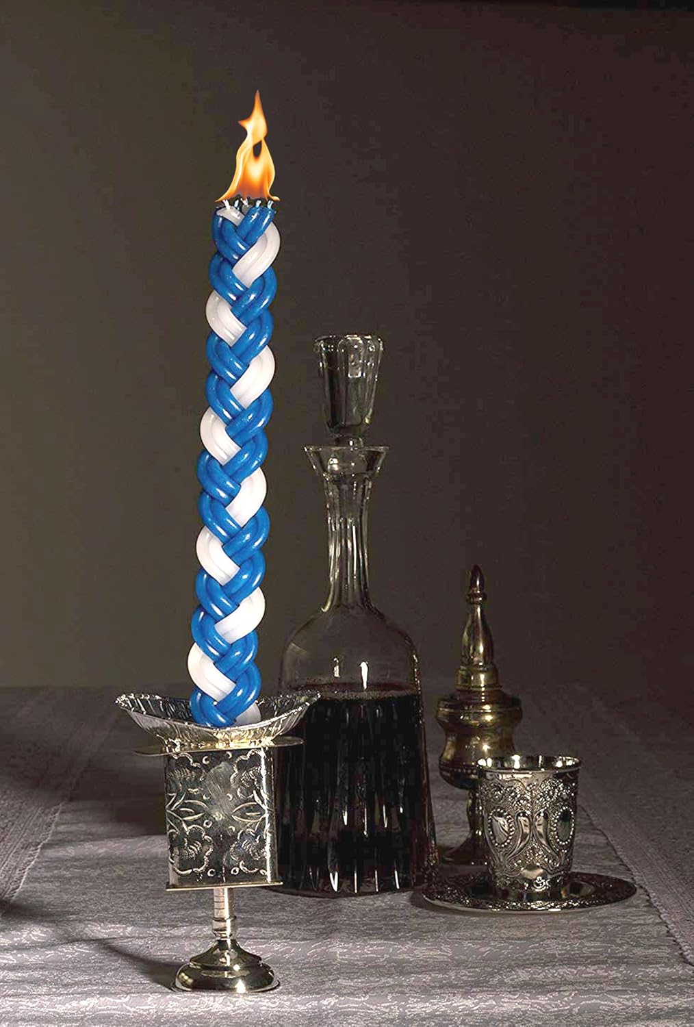 Ner Mitzvah Braided Havdalah Candle - 2-Pack - Large 15-Inch Blue and White Paraffin Wax - Handcrafted Havdallah Candle - Shabbat Judaica Gift