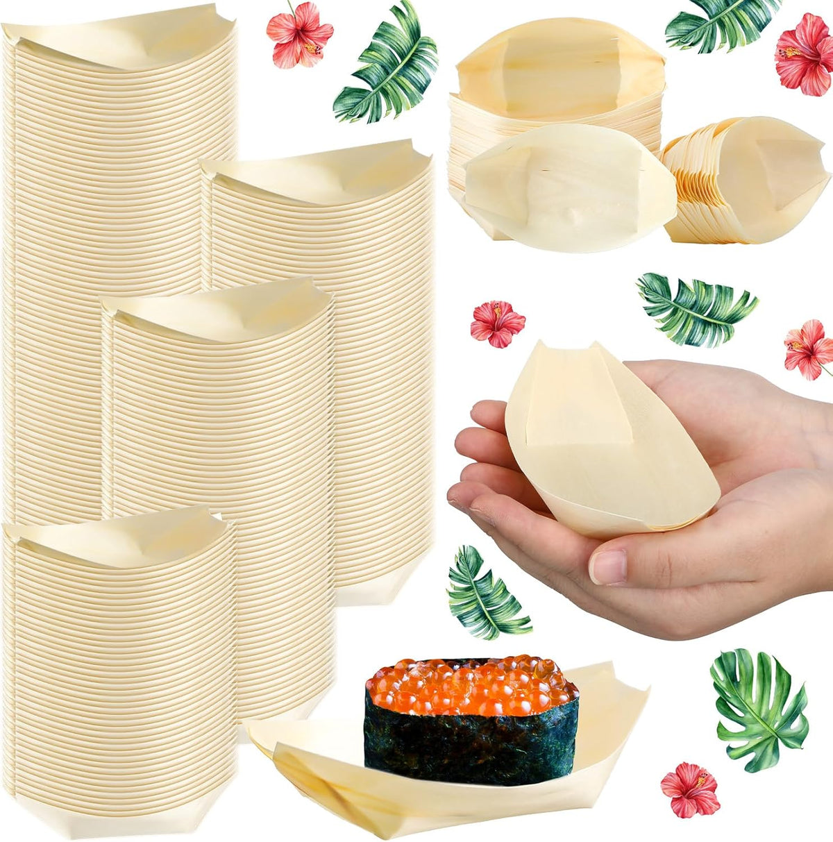 newtay 500 pcs bamboo boat plates for appetizer, main product view