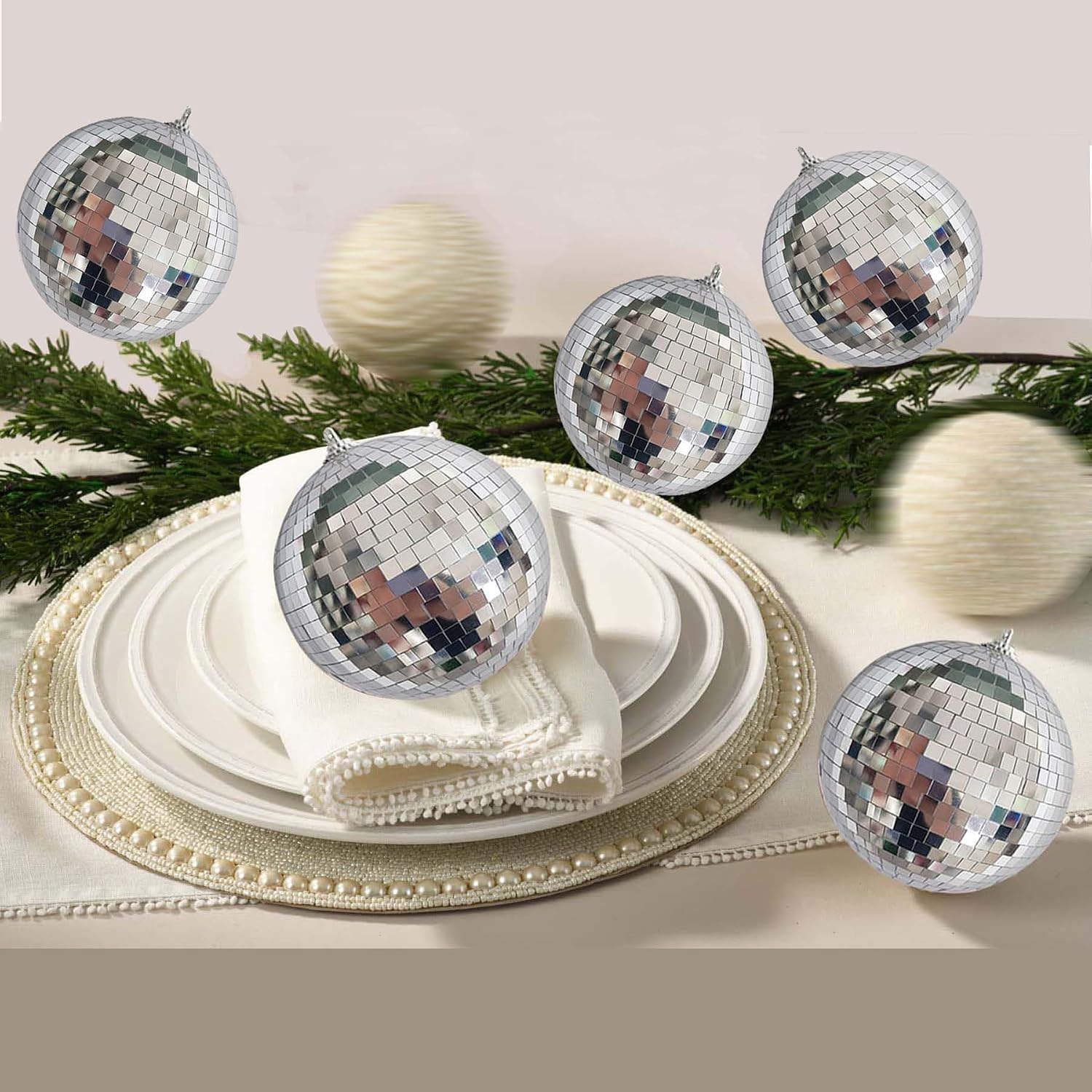 4Pcs Christmas Balls Ornaments for Xmas Tree - Shatterproof Christmas Ball Xmas Tree Decorations Hanging Ball Silver PET 4in x 4 Pack