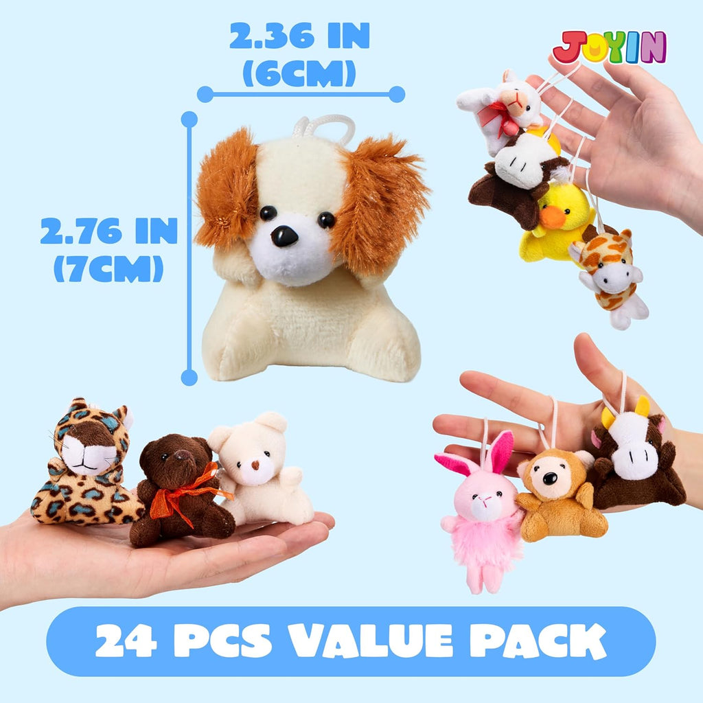 JOYIN 24 Pack Mini Animal Plush Toy Assortment (24 Units 3" Each), Animals Keychain Decoration for Kids, Small Stuffed Animal Bulk for Kids, Carnival Prizes, School Gifts, Party Favor Goodie Bags