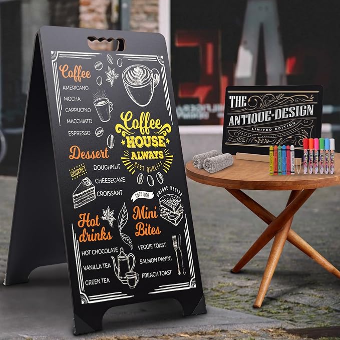 16x32 Double-Sided A-Frame Chalkboard Sign with 8x12 Chalkboard, Liquid & Solid Chalk Markers, Wedding & Event Signage
