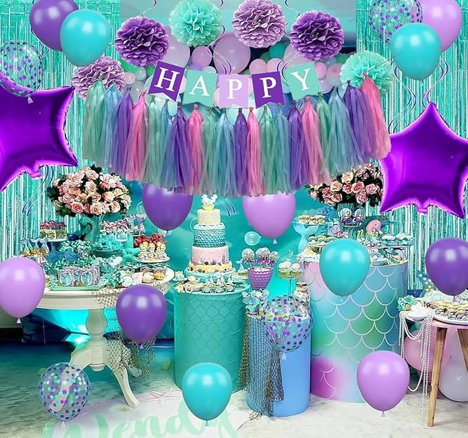 Blue Purple Mint Green Pink Tissue Paper Tassel Garland,Tissue Tassel Banner for Party Decorations,Pack of 20