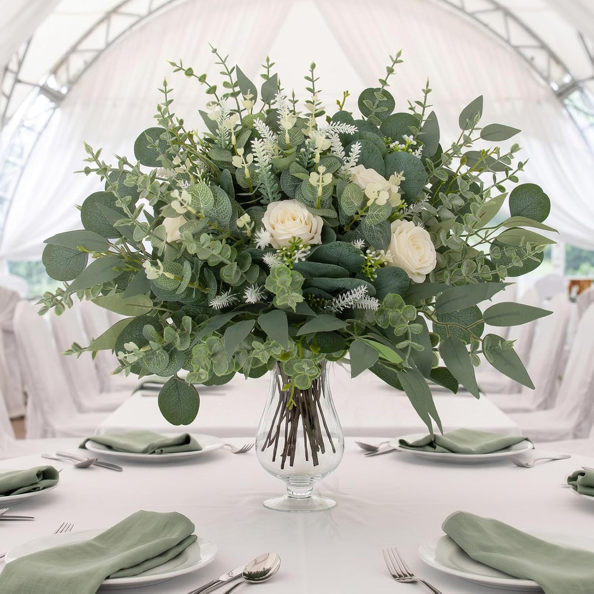 rowfad 135 pcs artificial eucalyptus stems, mixed greenery on a desk or shelf