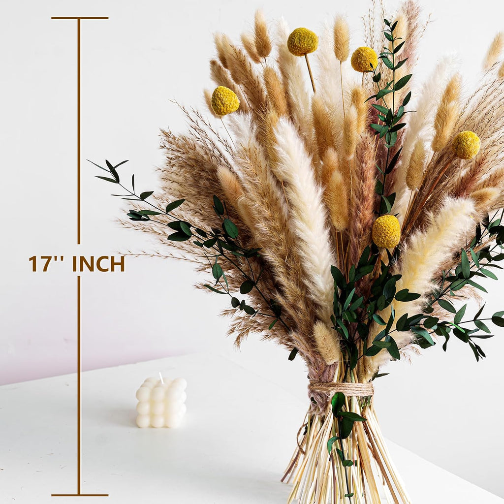 Boho Dried Flowers Bouquet – Olive Green Wall Decor, Pampas Grass Bouquet, Rustic Flower Arrangement, Moody Office & Bedroom Decor, DIY Home Vase Filler, Farmhouse Floral, Boho Wedding Bouquet