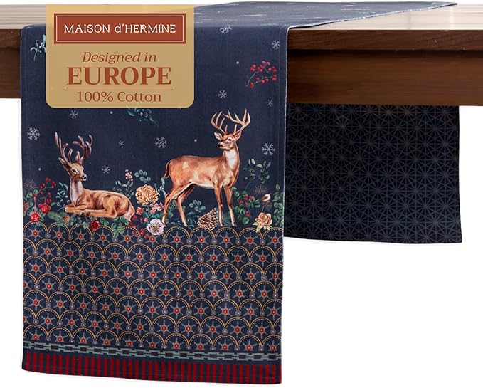 Maison d' Hermine Table Runner 100% Cotton Double Layer Table Runners 108 inches Long for Thanksgiving Christmas Decorations Home Kitchen Dining Party Wedding (Christmas Joy, 14.5" x 108")