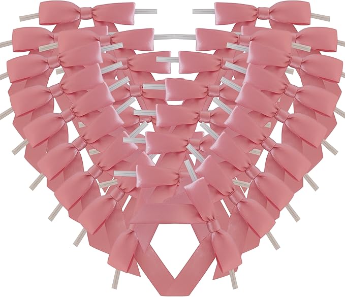 50pcs 2-1/2" Rose Gold Satin Ribbon Bows with Twist Ties Pink Satin Ribbon Bows for Candy Party Decoration Gift Packing Wrapping Accessories(2.5“,Rose Gold)