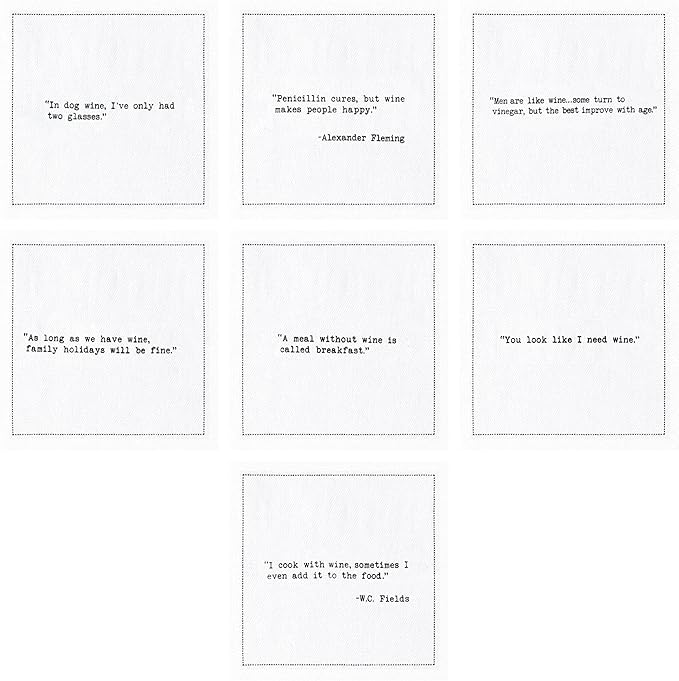 Five Star Napkins Wine Quotes, White Cotton Cocktail Napkins, Beverage Napkins, Bar Napkins, Cloth Napkins, Party Napkins, Events, Holidays, Weddings, Birthdays, Disposable, 4.5" x 4.5"- (50x)