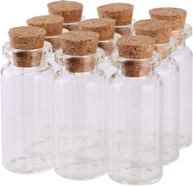 MaxMau 10ml Small Glass Bottles with Cork Stoppers,pack of 100 Vials Tiny Jars for DIY Art Crafts Projects Store Wishing Bottles Message Wedding Favors Gift