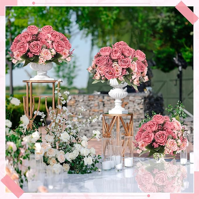 8 Bundles Artificial Peonies Flowers Boho Faux Flowers Arrangements Artificial Centerpiece Spring Bouquet Floral Wedding Decoration for Vase(Dark Pink)