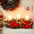 Sliner Christmas Candle Holder Centerpiece Christmas Poinsettia Glass Candle Holder Romantic Holiday Candelabrum for Xmas Party Table Mantel Decorations