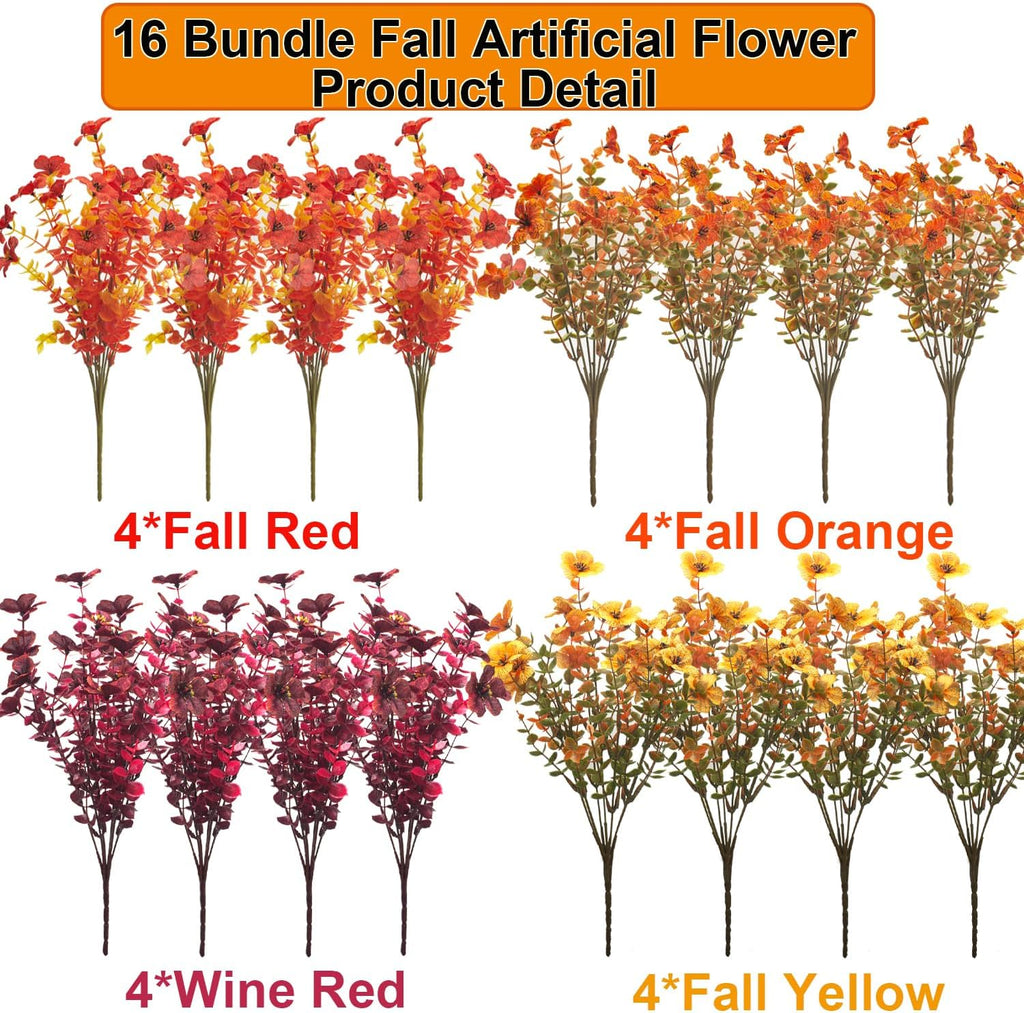 grunyia 16 bundles artificial fall flowers outdoor uv, side view