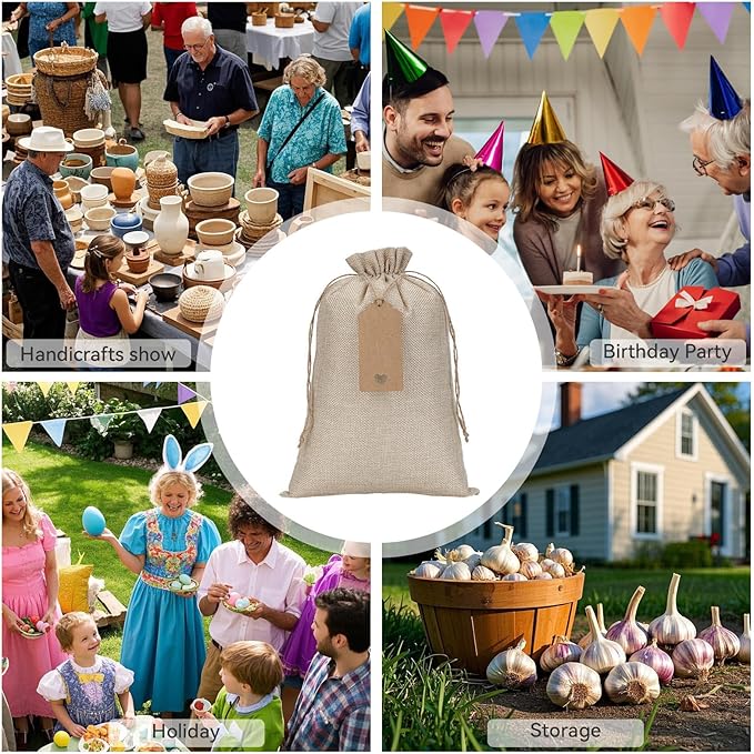 Burlap Bags with Drawstring - 20Pcs 8x12 Gift Sacks for Wrapping Halloween Favors, Breads, Seeds, Mason Jars, For Birthday, Wedding, Rodeo Themed Party or Household Use