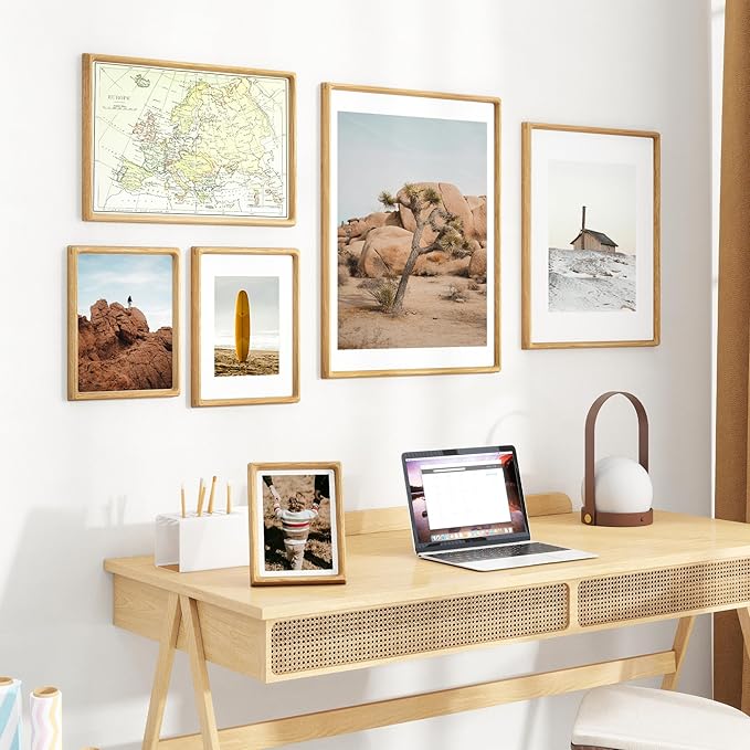 12x16 Frame USA-Sourced Natural Oak Wood Solid Wood Photo Frame Handcrafted Rounded Corner with Mat to 8.5x11 Picture Frame Display with Real Glass Family Picture, Wedding Photo, Certificate