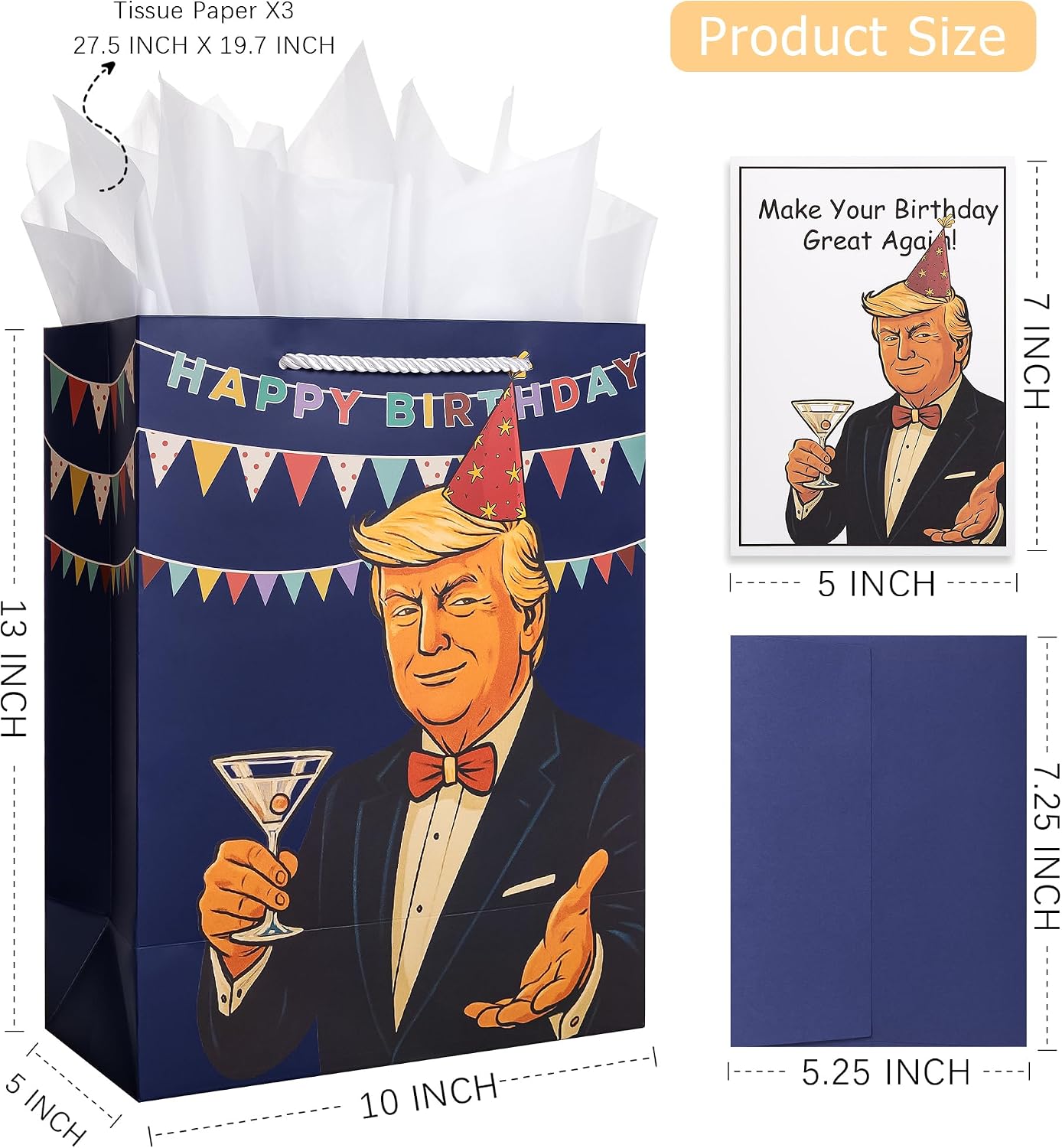 Crisky Funny Birthday Gift Bag for Men with Funny Birthday Cards for Men Women Him Her, Blue Gift Bags Great for 30th, 40th, 50th, 60th Bday for Dad Boyfriend Best Friends Coworker