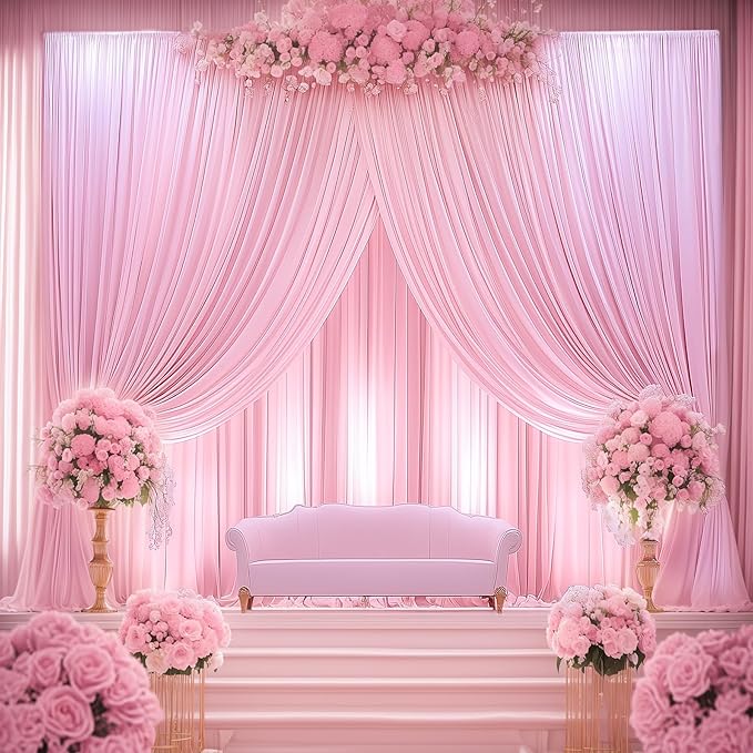 20ftx12ft Wrinkle Free Pink Backdrop Curtain, 4 Panels 12FT Height Pink Wedding Backdrop Drapes, Silky Polyester Back Drop Cloth for Birthday Photography Background Party Backdrop Draping