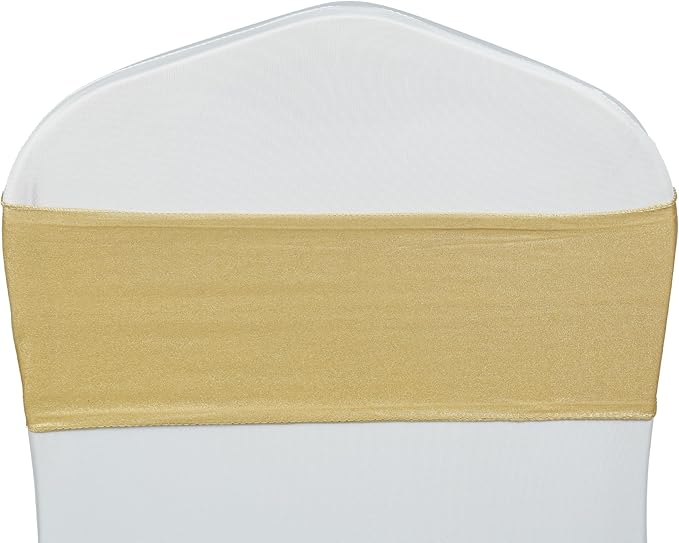 VDS Pack of 300 PCS | Metallic Gold | Spandex Chair Sashes Bows without Buckle | Stretch Elastic Banquet Universal Folding Chair Band Tie with for Wedding Party Conference Celebration Event Decoration
