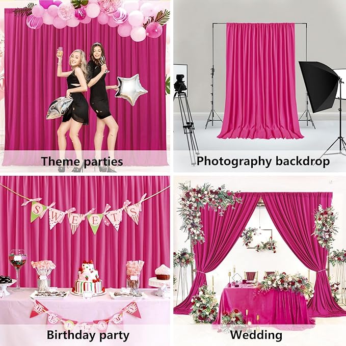 10 x 7 Feet Fuschia Backdrop Curtain for Partie, Background Curtains for Photoshoot, Birthday, Wedding, Halloween, Thanksgiving, Christmas, New Year Party Decorations 5Ft x 7Ft, 2 Panels