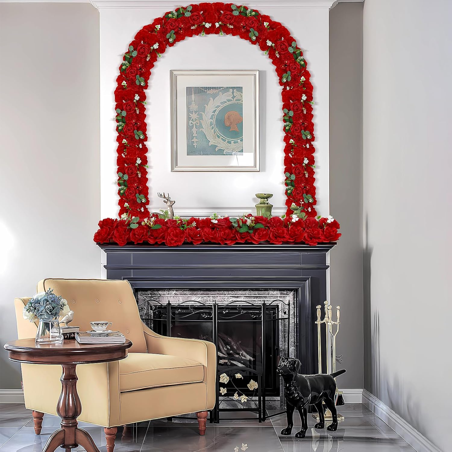 Wedding Arch Flowers 12PCS Artificial Red Wedding Arch Flowers, Faux Floral Panels with Green Leaves, Realistic Flower Swags for Wedding Ceremony Backdrop, Party, Table & Home Decor
