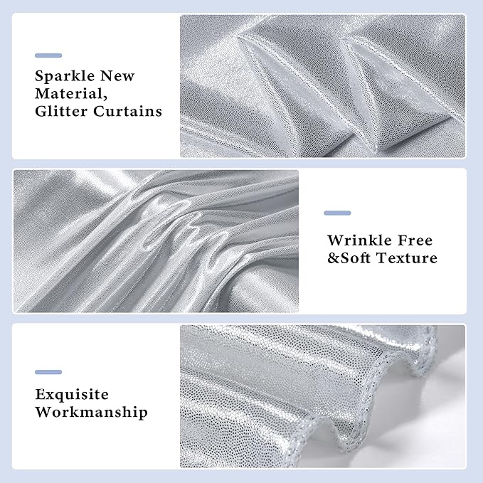 Outpain Thick 30 ft x 10 ft Silver Sequin Backdrop Curtain for Parties, Wrinkle Free Glitter Photo Backdrop Drapes 6 Panels 5x10ft Silver Back Drop Cloth for Wedding Christmas Photography Background