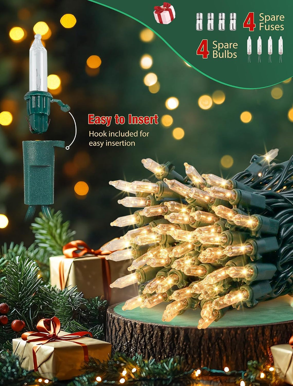 Hopolon Clear Christmas Lights Set 2 Pack 50 Count 13 Feet Incandescent Bulb Green Wire Mini String Lights for Indoor Outdoor Christmas Tree Garland Birthday Wedding Festival Decoration, Warm White