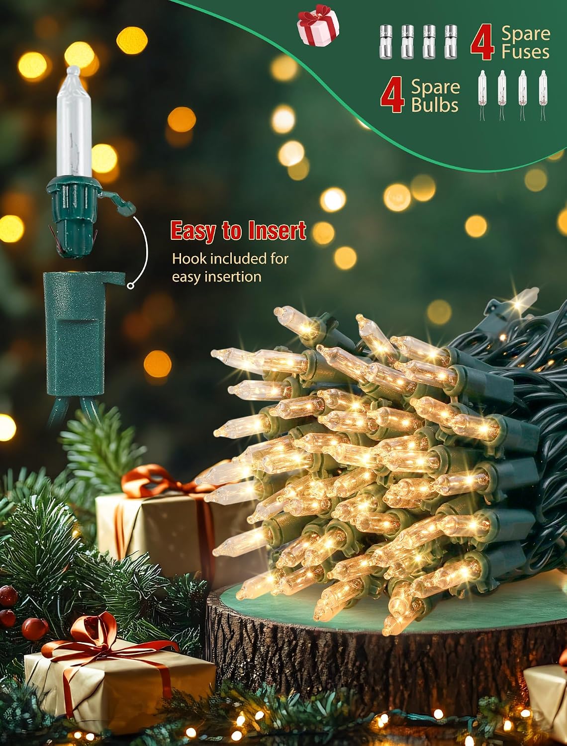 Hopolon Clear Christmas Lights Set 2 Pack 50 Count 13 Feet Incandescent Bulb Green Wire Mini String Lights for Indoor Outdoor Christmas Tree Garland Birthday Wedding Festival Decoration, Warm White