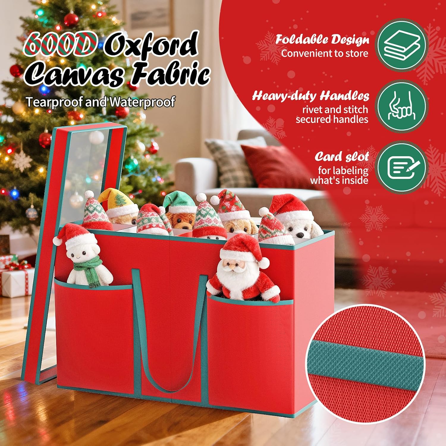 Christmas Figurine Storage Box & Nutcracker Storage Containers with Visible Lid and Cardboard Dividers, Keeps 8 Holiday 15"-Figurine Collectibles, Xmas Decoration Storage Bag, 600D Oxford / Tear-Proof
