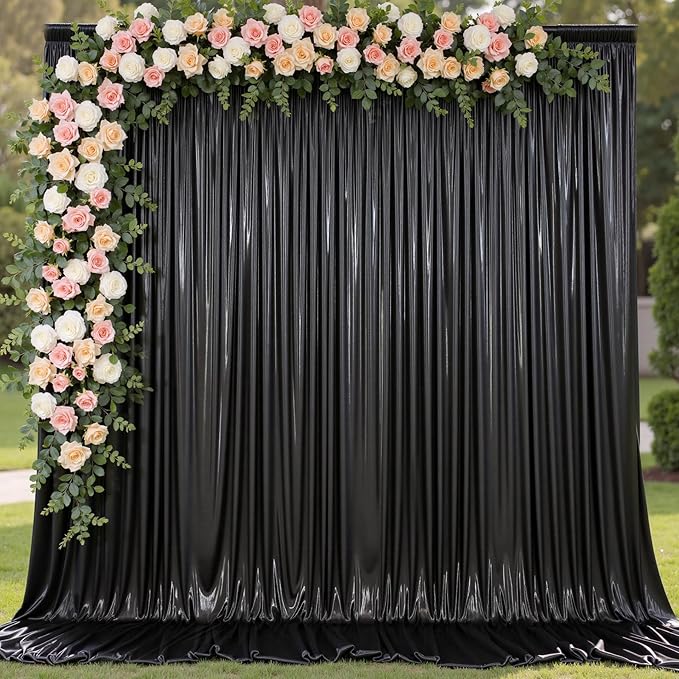20x10 ft Wrinkle Free Black Sequin Backdrop Curtain for Parties,Thick Not Fall Glitter Wedding Drapes Backdrop,4 Panels 5x10ft Shimmer Photo Wall Back Drop Cloth for Birthday Photography Background