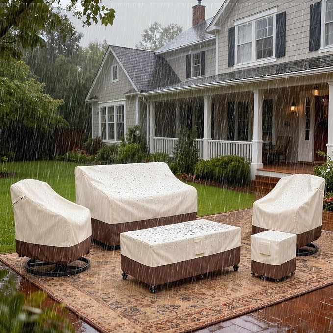 Okcool Heavy Duty Patio Sofa Cover, 100% Waterproof 3-Seater Outdoor Sofa Cover Fits up to 85W x 38D x 35H Inches, Lawn Patio Furniture Covers,Beige & Brown