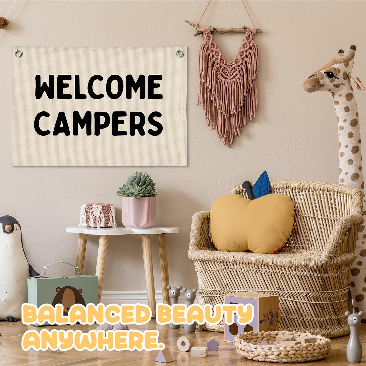 Camp Banner, Welcome Campers Camping Classroom Decor, Summer Camp Decor, Camping Flag Party Banner Decoration, Classroom Bedroom Nursery Playroom Toddler Decoration 30x20 Inch