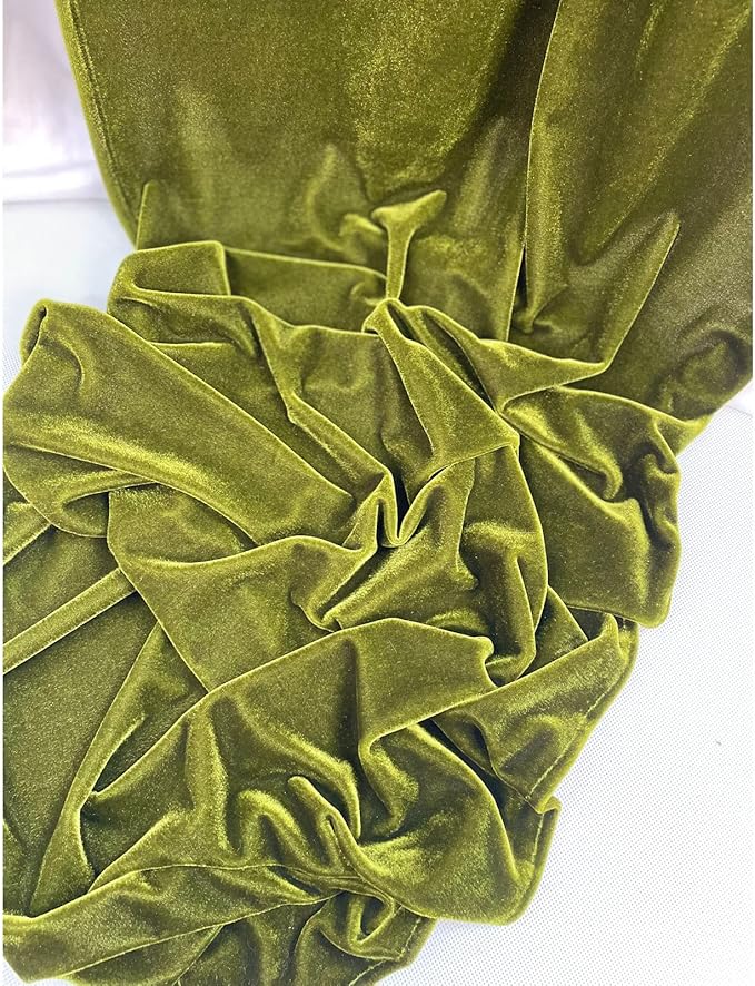 Luxurious Velvet Table Runner, 10ft Wedding Reception Decorations, 20x120inch Soft Velvet Fabric, Table Linen Overlay, Wedding Table Runners (Olive Green, 20X120inch)