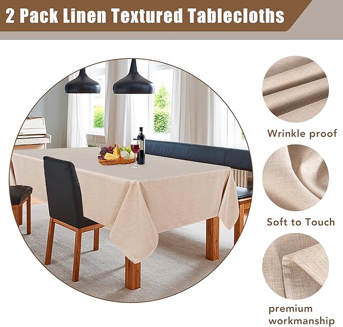 Fitable Beige Square Tablecloths 2 Pack, Linen Look Fabric Table Clothes, Rustic Holiday Table Covers for Kitchen Dining, Outdoor Picnic, Farmhouse (54 x 54 Inch)