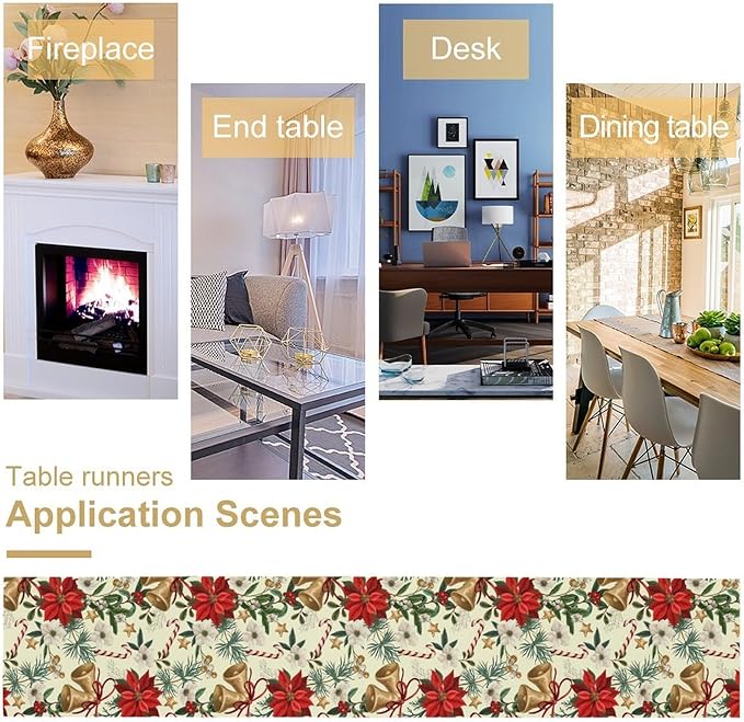 Christmas Table Runner, Seasonal Winter Xmas Holiday Kitchen Dining Table Decoration for Home Party Decor 13x70 Inch