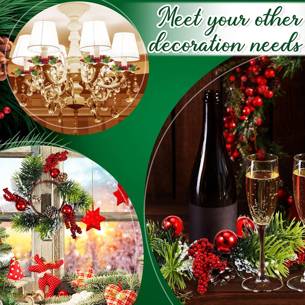 8 Sets mini Christmas Candle Rings Wreaths Berry Pinecone Red Poinsettia Wreaths Rings Xmas Mini Candle Holders for Christmas Wedding Table Centerpiece Decor (Simple)