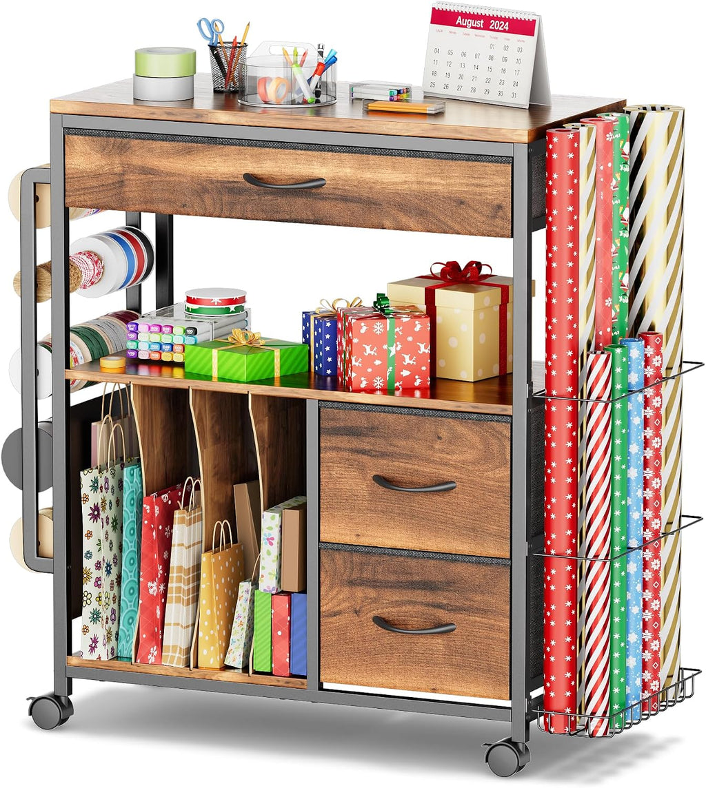 punluxu wrapping paper storage cart for 12 rolls, main product view