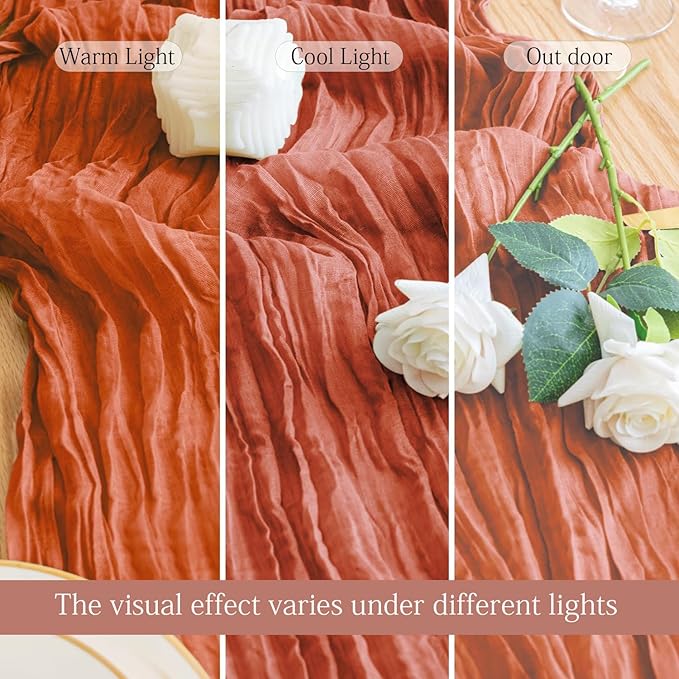 6 Pack Terracotta Cheesecloth Table Runner 23x120 inch Rustic Boho Gauze Table Runner 10 FT Long Sheer Cheese Cloth Fabric Table Runners for Romantic Wedding Bridal Shower Birthday Party Decor