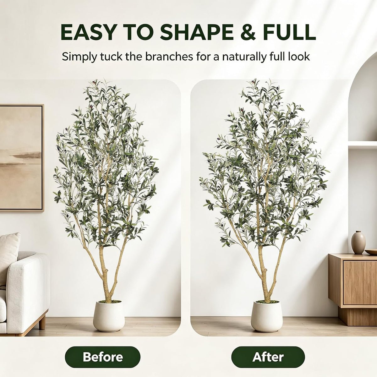 7ft artificial olive tree indoor with elegant white, side view