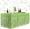 2 Pack Light Green Table Skirts, 29x108" Metallic Foil Tinsel Fringe Table Skirts for Rectangle Tables Streamer Curtains Backdrop, Party Decorations for Birthdays Weddings Holidays