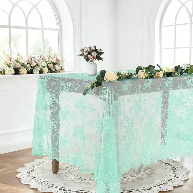 LuoluoHouse Vintage Lace Tablecloth Table Fabric 60x120 Inch for Garden Rustic Wedding Bridal Shower Party Decoration Rectangle Overlay Long Vintage Embroidered Reception Round Table Cloth Decor