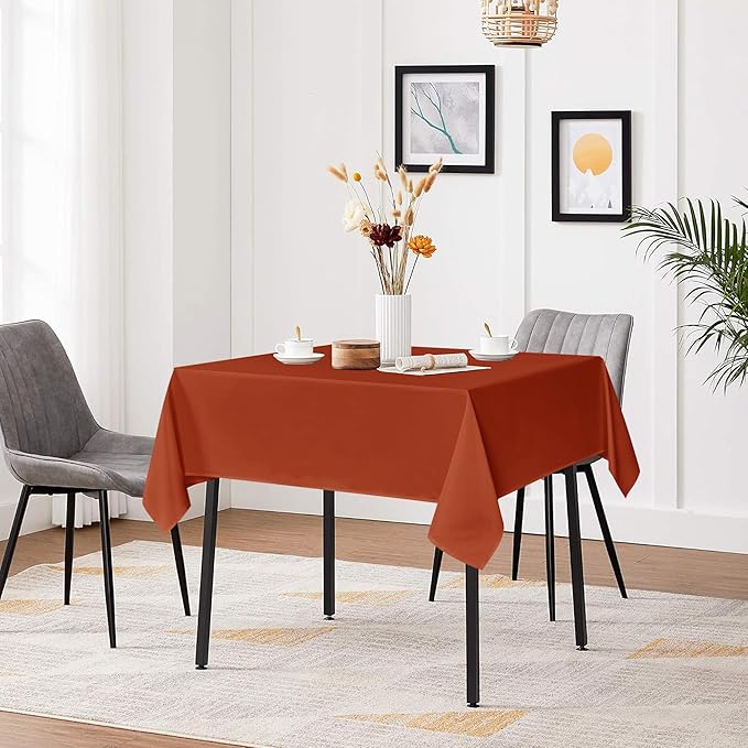 sancua Square Tablecloths 85x85 Inch Rust - Fabric Fall Table Cloth for Square or Round Tables, Burnt Orange Washable Polyester Table Cover for Thanksgiving, Holiday Party, Decorative Display Tables