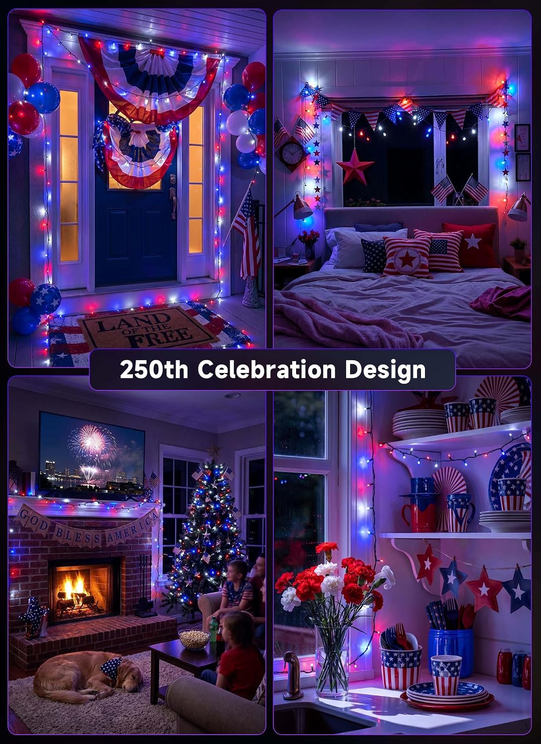 Brightown LED Red White Blue Mini String Lights, 26.5Ft 100LEDs F5 Lights for 4th of July Decorations, Connectable Lights for Indoor Outdoor Holiday Patio Independence Day Decor, 250th Anniversary