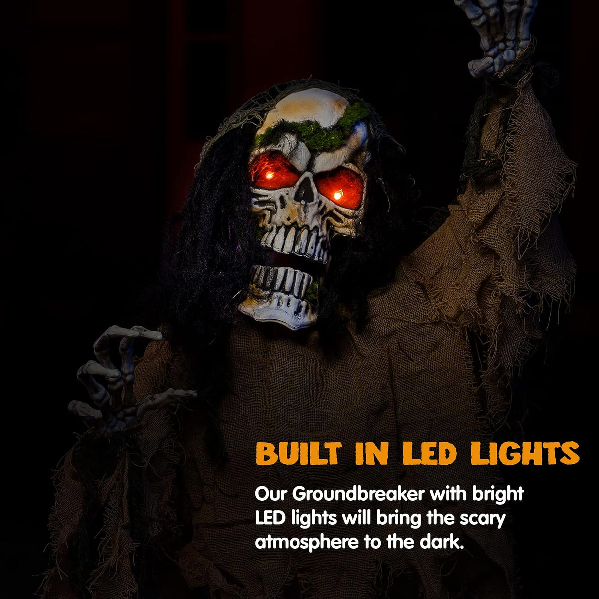 JOYIN Halloween Decoration Outdoor Animated Zombie Groundbreaker, Light-up Sk...