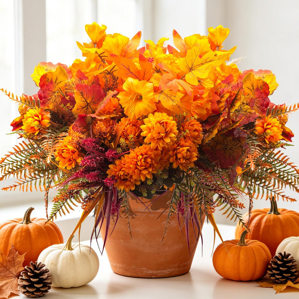 grunyia 12 pcs artificial fall flowers uv resistant, main product view