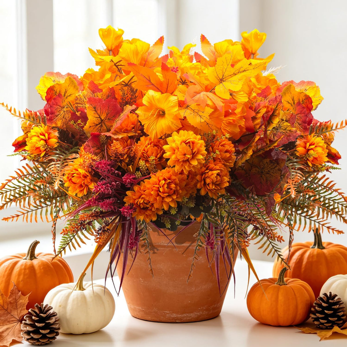 grunyia 12 pcs artificial fall flowers uv resistant, main product view